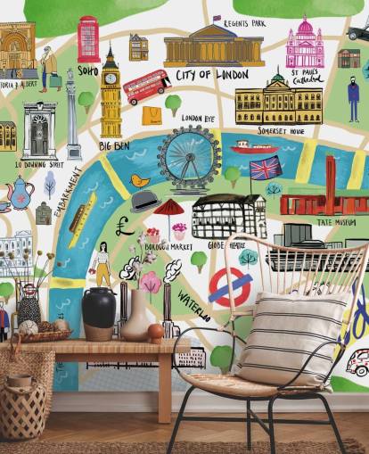 carta da parati colorata illustrata con mappa di Londra carta da parati colorata illustrata con mappa di Londra