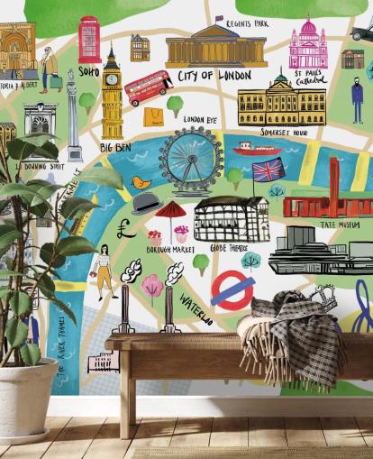 papel de parede colorido ilustrado do mapa de Londres