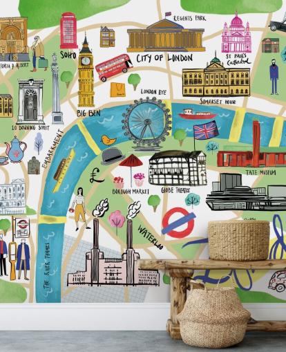 carta da parati colorata illustrata con mappa di Londra