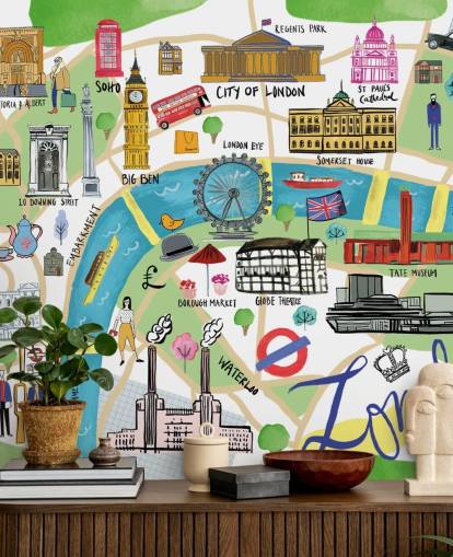 colorido fondo de pantalla ilustrado del mapa de Londres