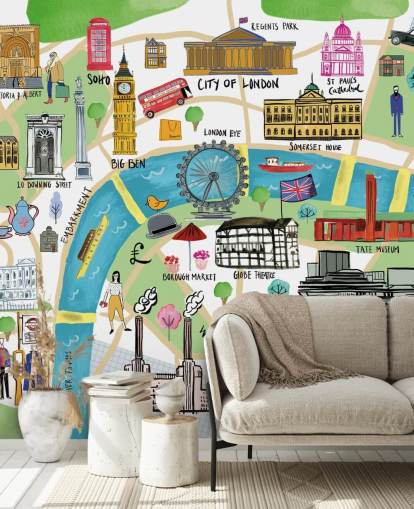 papel de parede colorido ilustrado do mapa de Londres
