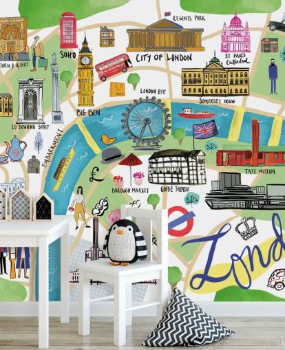 färgglada illustrerade london karta tapet