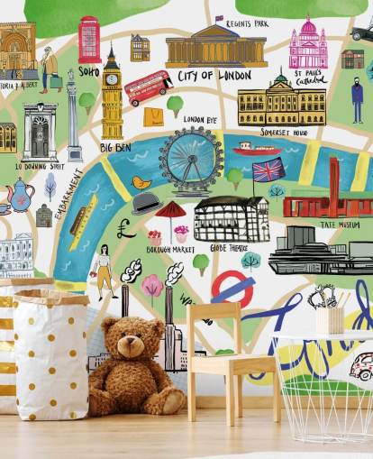 farverigt illustreret london kort tapet farverigt illustreret london kort tapet