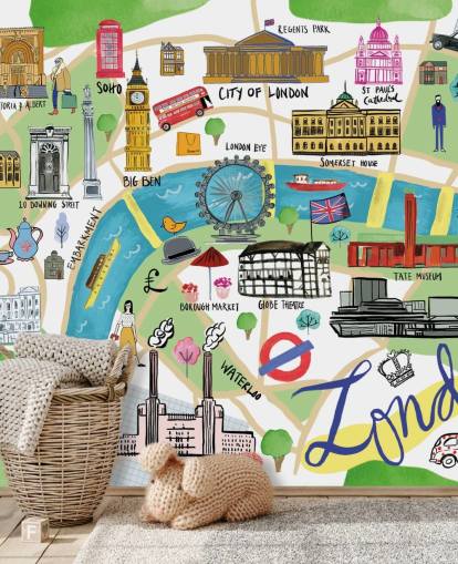 papel de parede colorido ilustrado do mapa de Londres