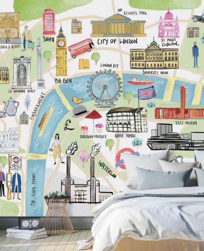 pastel illustration af london tapet