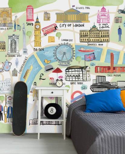 pastel illustration af london tapet