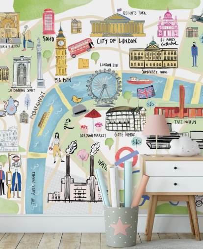 pastel illustration of london wallpaper