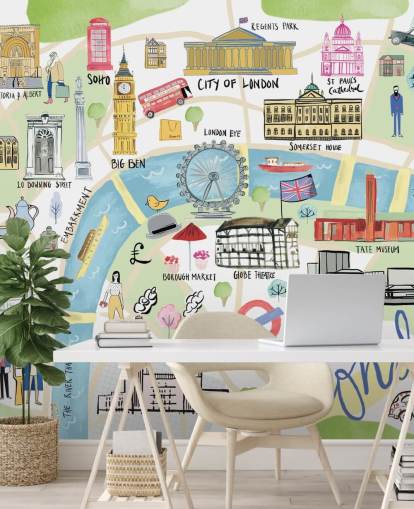 pastel illustration of london wallpaper