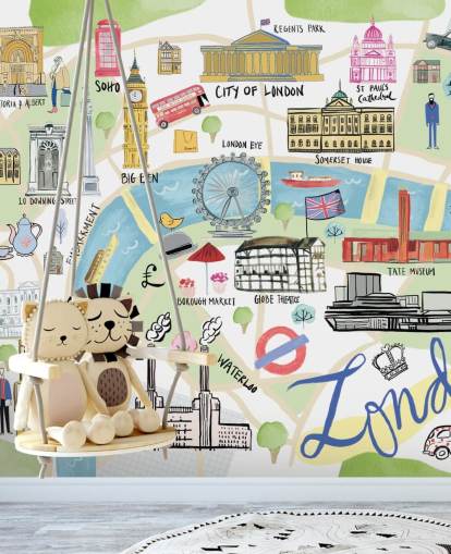 pastel illustratie van londen behang