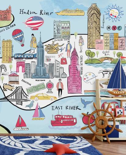 pastell new york illustrasjon tapet