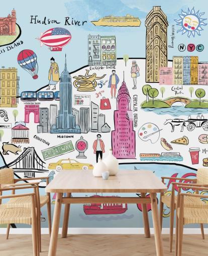 papel de parede de ilustração pastel new york