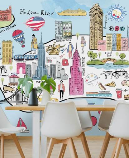 pastel new york illustration tapet