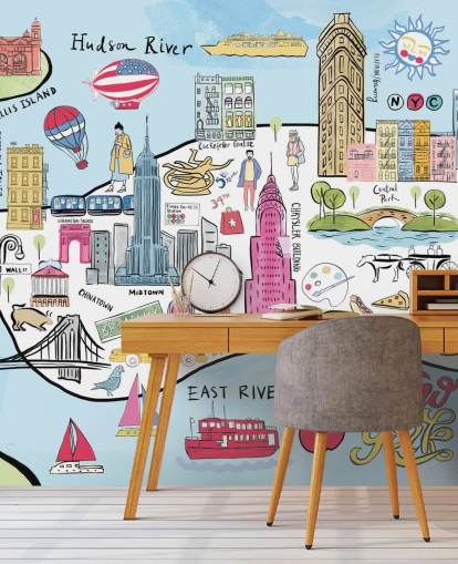 pastel new york illustration wallpaper