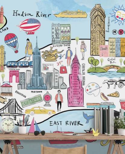 papel de parede de ilustração pastel new york papel de parede de ilustração pastel new york