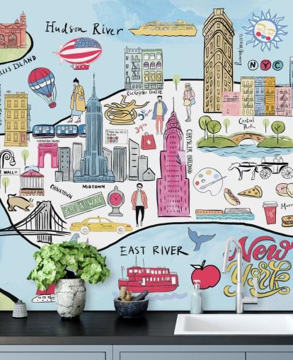 carta da parati pastello illustrazione new york