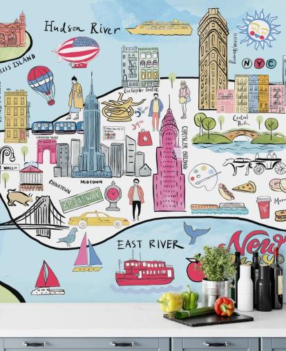 papier peint pastel new york illustration