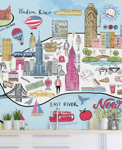 pastel new york illustration wallpaper