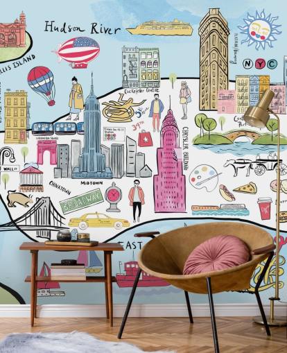 Pastell New York Abbildung Tapete