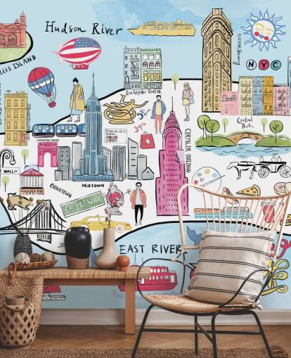 pastel new york illustration wallpaper