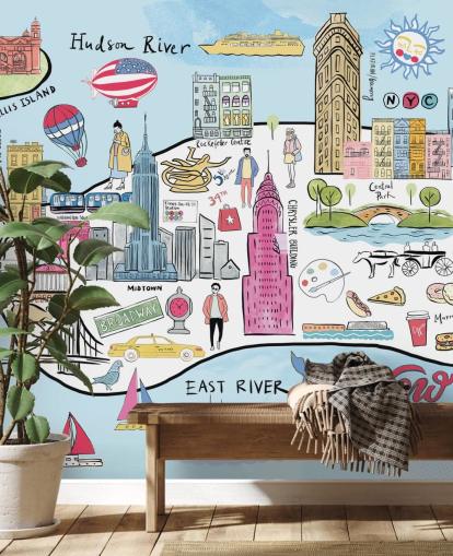 pastel new york illustration wallpaper