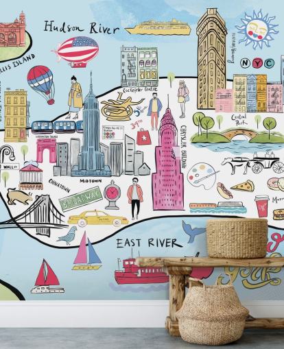 pastel new york illustration wallpaper