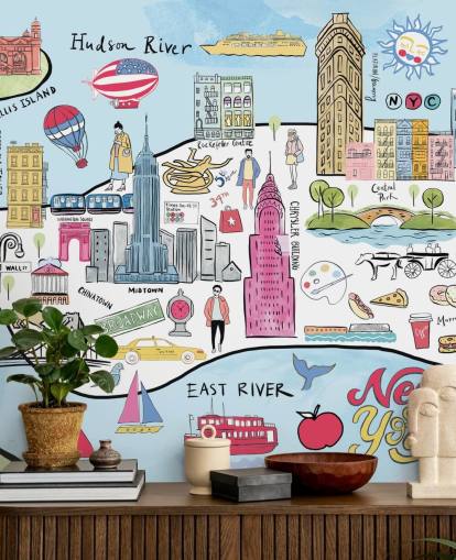 carta da parati pastello illustrazione new york