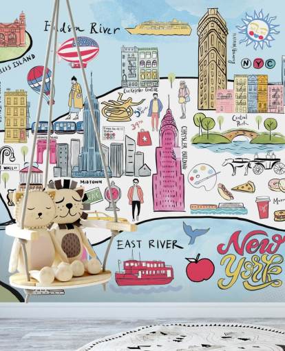 pastel new york illustration wallpaper