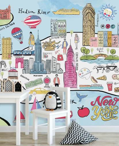 pastel new york illustration wallpaper