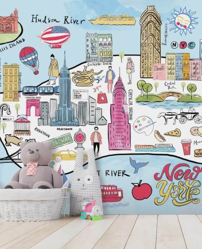 pastel new york illustration wallpaper
