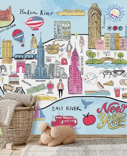 papel de parede de ilustração pastel new york