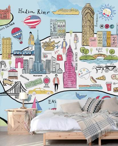 pastell new york illustration tapet