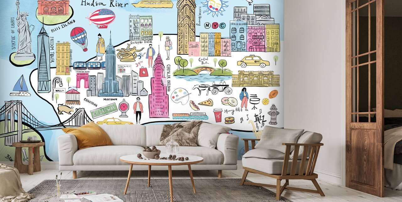 Pastel New York Map Wallpaper Wallsauce US