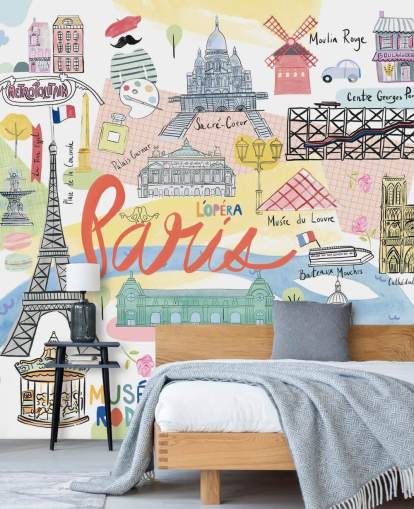 papel pintado pastel paris illustration