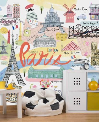 pastel paris illustration tapet