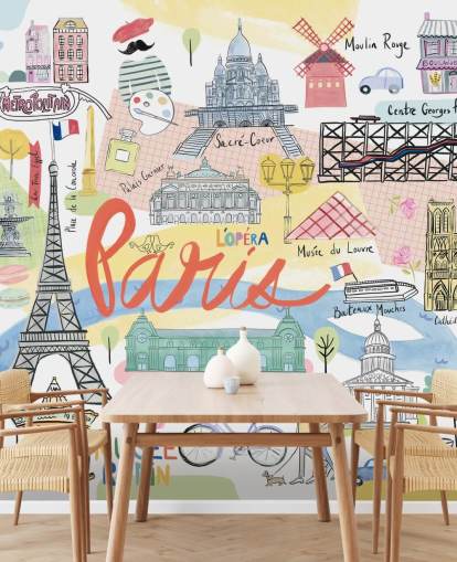 carta da parati pastello illustrazione paris