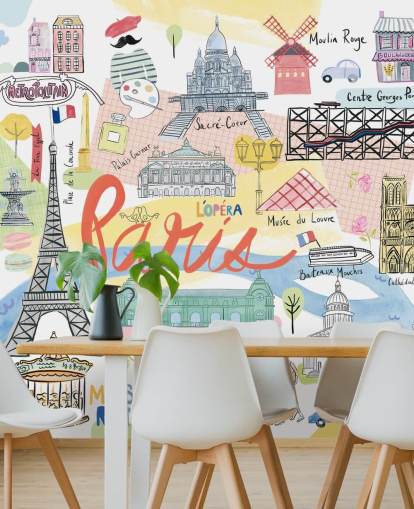 carta da parati pastello illustrazione paris