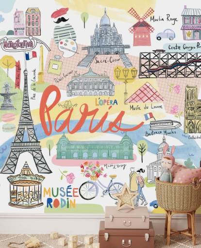 pastell paris illustrasjon tapet