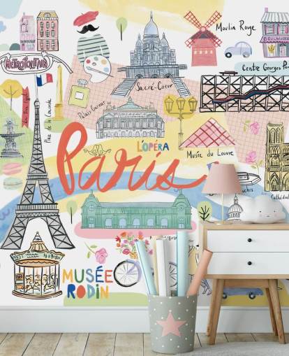 pastel paris illustration wallpaper