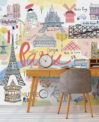 pastel paris illustration wallpaper