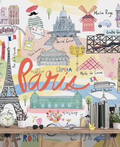 pastell paris illustration tapet