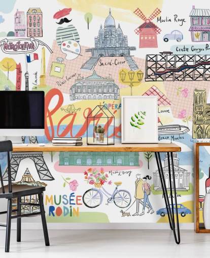 Pastell Paris Abbildung Tapete