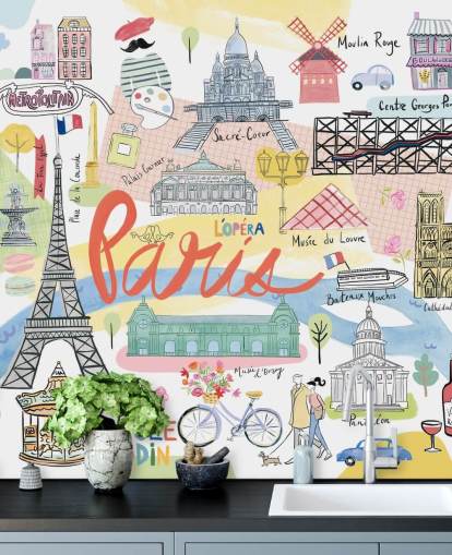 carta da parati pastello illustrazione paris