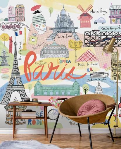 papel pintado pastel paris illustration