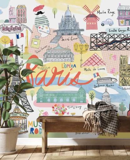 carta da parati pastello illustrazione paris