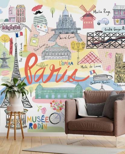 pastel paris illustration wallpaper