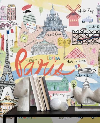 pastel paris illustration wallpaper