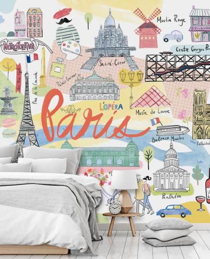 pastel paris illustration tapet
