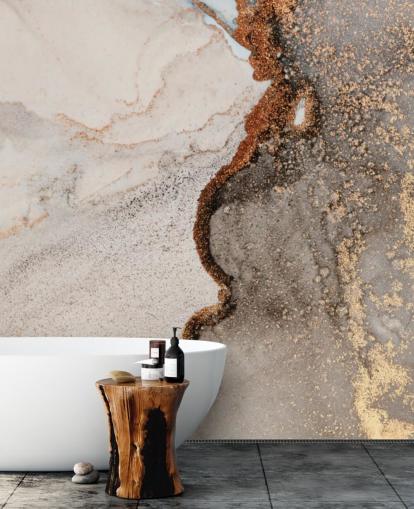 beige mukautettu marmoritapetti seinämaalaus nimeltä Glamour Geode keittiöihin, kylpyhuoneisiin ja olohuoneisiin
