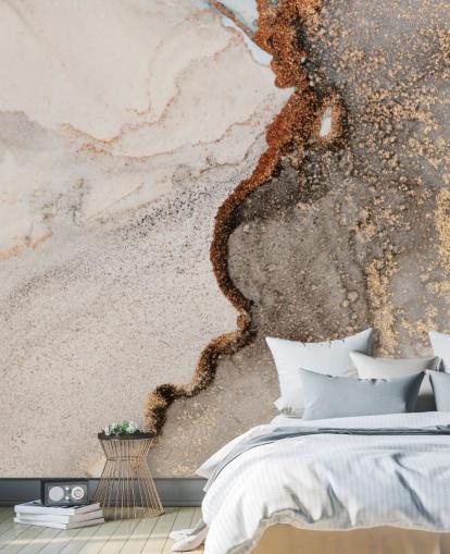 beige mukautettu marmoritapetti seinämaalaus nimeltä Glamour Geode keittiöihin, kylpyhuoneisiin ja olohuoneisiin