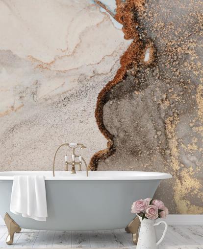 mural de papel de parede de mármore personalizado bege chamado Glamour Geode para cozinhas, banheiros e salas de estar